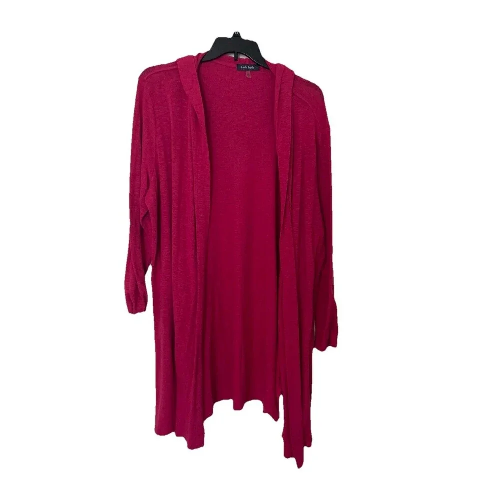 Laila Jayde Molli Open front Hooded Long Cardigan Size 2x Pink
